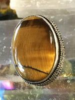 Tiger Eye Natural Gemstone .925 Sterling Silver Ring (Size 7.25)