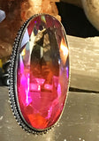 Tourmaline Bi-Color Changing Genuine Faceted Gemstone .925 Sterling Silver Oval Statement Ring (Size: 7.5)