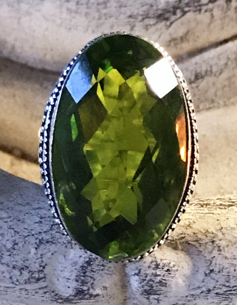 Peridot Natural Genuine Faceted Gemstone .925 Sterling Silver Ring (Size: 8.5)