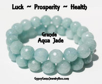 Jade Aqua Ice Blue Burmese Crystal Gemstone Energy Bead Bracelet ~ Grande