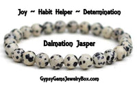 Jasper - Dalmatian Jasper with  Arfvedsonite inclusions Custom Size Round Smooth Stretch (8mm) Natural Gemstone Crystal Energy Bead Bracelet
