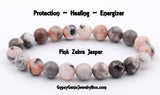 Jasper - Pink Zebra Jasper Custom Size Round Smooth Stretch (8mm) Natural Gemstone Crystal Energy Bead Bracelet