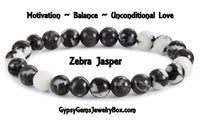 Jasper - Zebra Jasper Custom Size Genuine Round Smooth Stretch (8mm) Natural Gemstone Crystal Energy Bead Bracelet