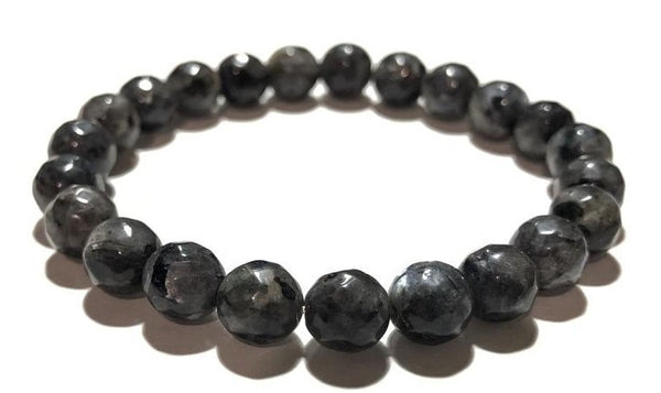 LABRADORITE Grey Faceted Energy Bead Bracelet "Black Moonstone"