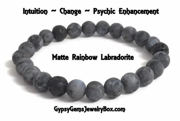 Labradorite Rainbow Matte Rustic Gemstone Energy Bead Bracelet
