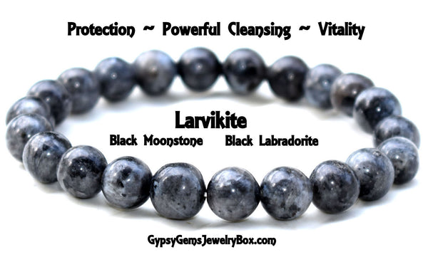 Black Labradorite Larvikite Black Moonstone Gemstone Crystal Energy Bead Bracelet