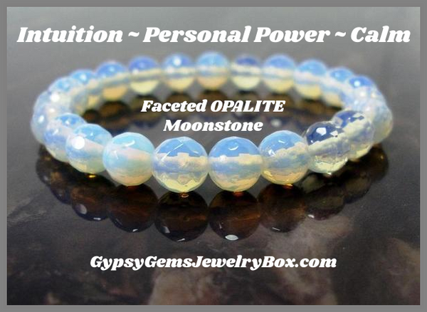 Opalite Faceted Crystal Gemstone Energy Bead Bracelet