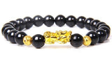 Feng Shui - Black Obsidian Pixiu Wealth Prosperity (8mm) Gold  Dragon The Genuine Energy Bead Bracelet