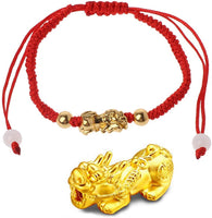 Feng Shui - Pixiu Red Wealth Luck Gold Dragon Braided Macrame Adjustable Slider Knot Silk Energy Bracelet