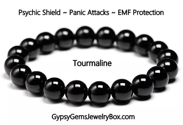 Black Tourmaline Gemstone Energy Bead Bracelet