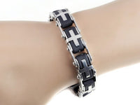 Stainless Steel Link Black Silicone Bracelet