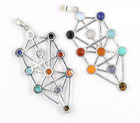 7 Chakra Kabbalah Tree of Life Geometric Symbol Silver Crystal Pendant Necklace