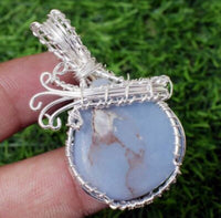 Blue Opal Silver Copper Wire Wrapped Pendant