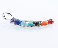 7 Chakra Crescent Moon Silver Crystal Pendant Necklace