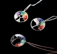 7 Chakra Wire Wrapped Natural Gemstone Tree of Life Crystal Pendant Necklace