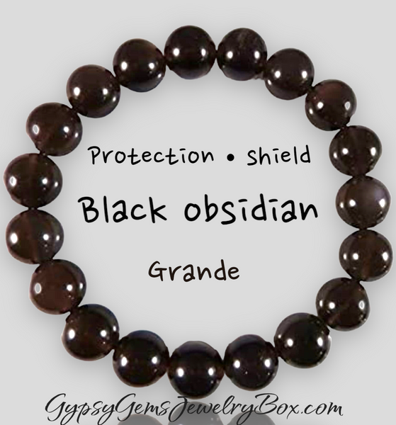 Black Obsidian Gemstone Crystal Energy Bead Bracelet - Grande 10mm