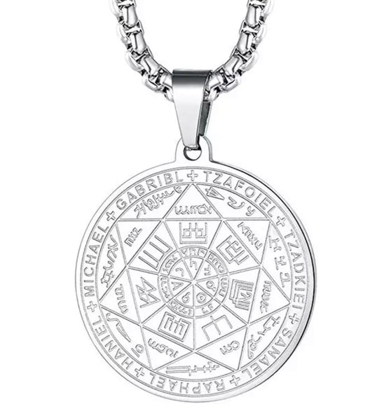 7 Archangels Sigil Charm Necklace Pentacle Talisman Metatron Stainless Steel Necklace