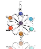 7 Chakra Cell of Life Geometric Silver Crystal Pendant Necklace