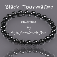 Tourmaline - Black Custom Size Round Smooth Stretch (8mm) Natural Gemstone Crystal Energy Bead Bracelet