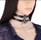 Gypsy Rose Double Layer Harajuku Three O-Ring Bicast Leather Collar Choker Necklace
