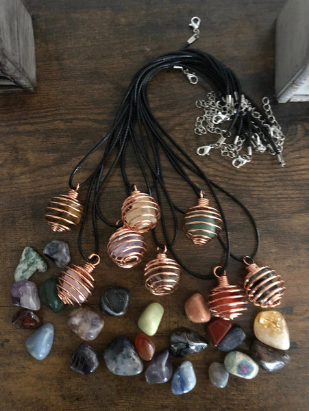 Cage Necklace Pendant Cord Spiral Bead Stone Holder for Jewelry Making Rose Gold