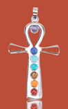 7 Chakra Ankh Silver Crystal Pendant Necklace