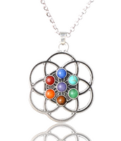 7 Chakra Seed of Life Geometric Silver Crystal Pendant Necklace