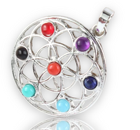 7 Chakra Flower of Life Symbol Silver Crystal Pendant Necklace