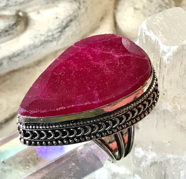 Ruby Natural Faceted Gemstone .925 Sterling Silver Point Statement Ring (Size 9)