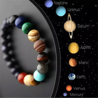 Cosmic Galaxy Solar System Universe Smooth or Frosted Planets & Blue Sandstone Smooth Star Beads Natural Gemstone Energy Bracelet
