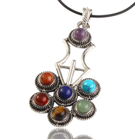 7 Chakra Cross Silver Crystal Pendant Necklace