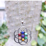 7 Chakra Seed of Life Geometric Silver Crystal Pendant Necklace