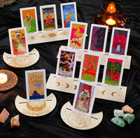 Tarot Oracle Card Natural Wood Crescent Moon or Rectangular Display Stand Holder