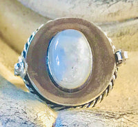 Moonstone Rainbow Gemstone .925 Sterling Silver Poison Ring (Size 7)