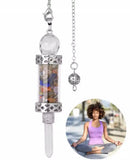 7 Chakra + Quartz Crystal Glass Wishing Bottle Energy Healing Dowsing Pendulum