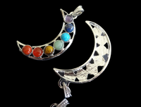 7 Chakra Crescent Moon Silver Crystal Pendant Necklace
