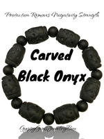 Tribal Natural Black ONYX Gemstone Energy Bead Bracelet Carved "Hendrix "