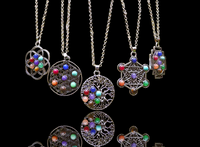 7 Chakra Metatron Cube Geometric Silver Crystal Pendant Necklace