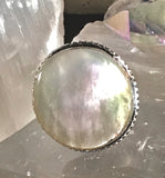 Mother of Pearl Gemstone .925 Sterling Silver Round Ring (Size: 7.5)