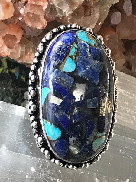 Lapis Lazuli/Turquoise/Copper Gemstone .925 Sterling Silver Ring (Size 7)