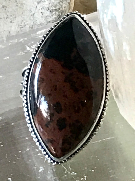 Obsidian Mahogany Natural Gemstone .925 Sterling Silver Ring (Size 7)