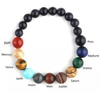 Cosmic Galaxy Solar System Universe Smooth or Frosted Planets & Blue Sandstone Smooth Star Beads Natural Gemstone Energy Bracelet