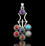 7 Chakra Cross Silver Crystal Pendant Necklace