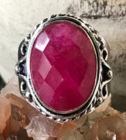Ruby Natural Faceted Gemstone .925 Sterling Silver Ring (Size 7.5)
