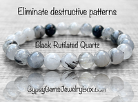 Black Tourmaline Rutilated Quartz Gemstone Energy Bracelet