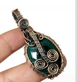 Green Jade Copper Wire Wrapped Pendant