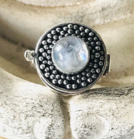 Moonstone Rainbow Gemstone .925 Sterling Silver Poison Ring (Size 10)