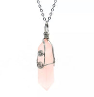 Handmade Wire Wrapped Coil Double Point Natural Crystal Gemstone Pendant Necklace