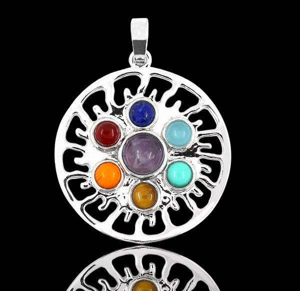 7 Chakra You are the Sun Silver Crystal Pendant Necklace