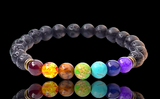 7 CHAKRA & Lava Stone Rock Aromatherapy Custom Size Gold or Silver Spacers Round Smooth Stretch Natural Gemstone Crystal Energy Bead Bracelet